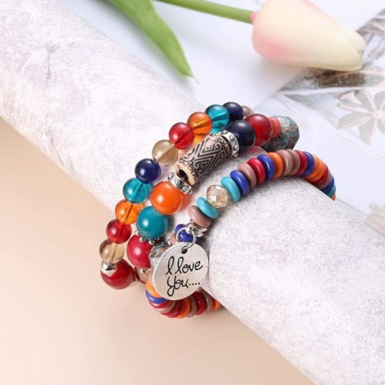 6 Sets Bohemian Stackable Bracelets For Women Multilayered Bead Bracelet Set Boho Stretch Strand Bangles Multicolor Fashion 6 Sets Bohemian Stackable Bracelets For Women Multilayered Bead Bracelet Set Boho Stretch Strand Bangles Multicolor Fashion